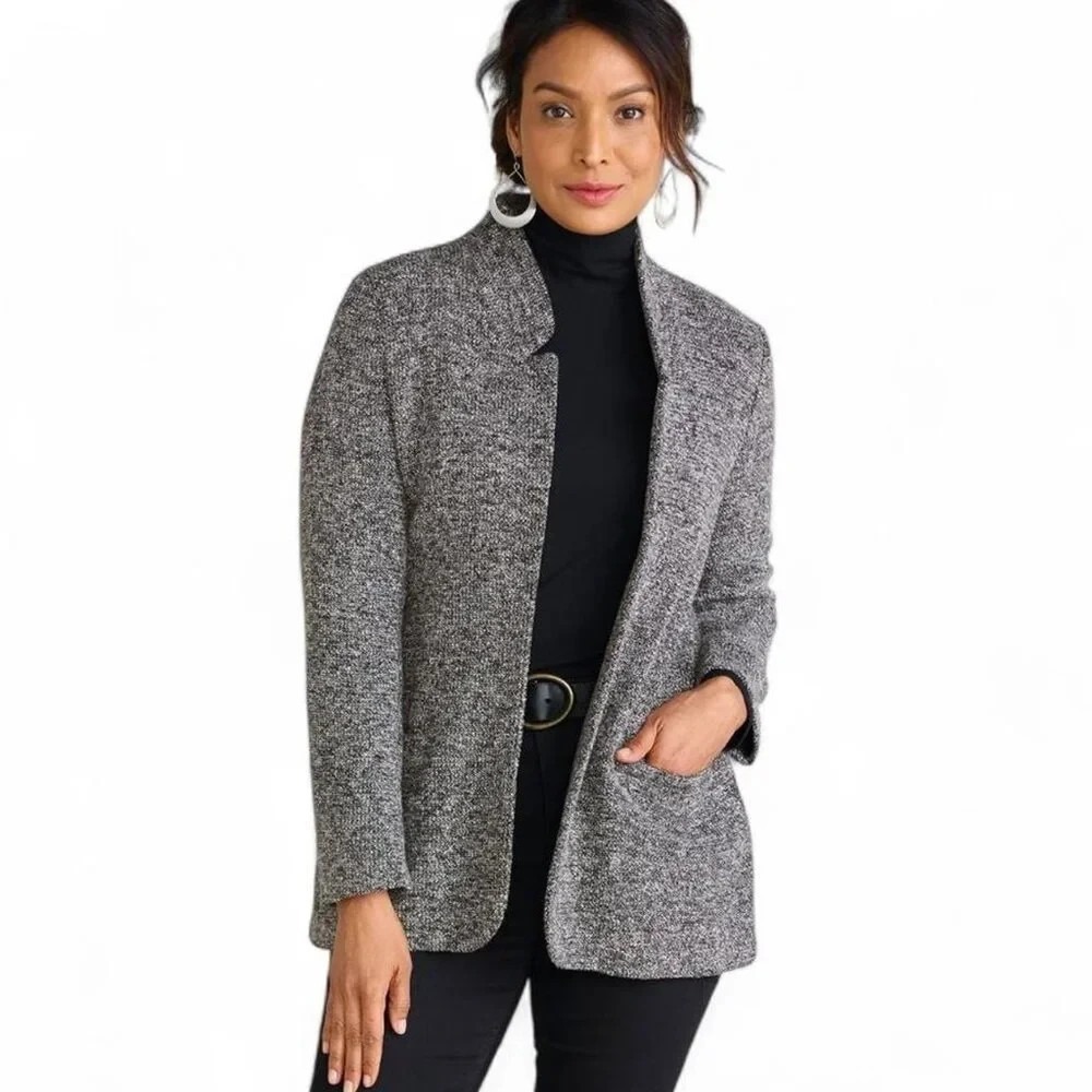 Soft Surrounding St James Jacket Open Blazer Tweed Knit Work-to-Weekend PM